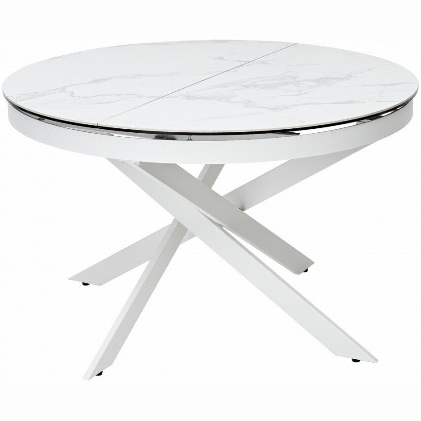 Керамический стол Trento 120 high gloss statuario белый мрамор глянцевый керамика / белый каркас 