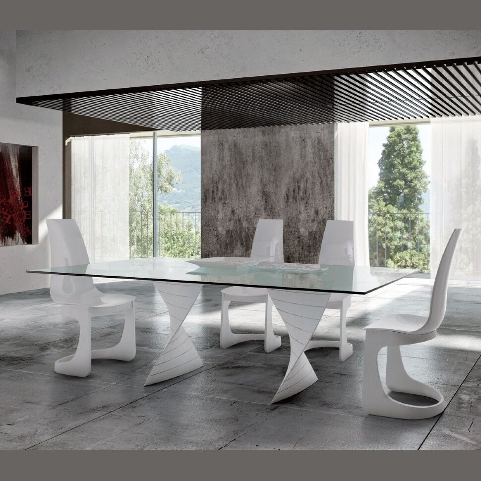 СТОЛ CHARLOTTE 2 FIX GLASS TRANSPARENT. 2200X 1060XH75sp 10 mm GLOSSY ASH WHITE 241 