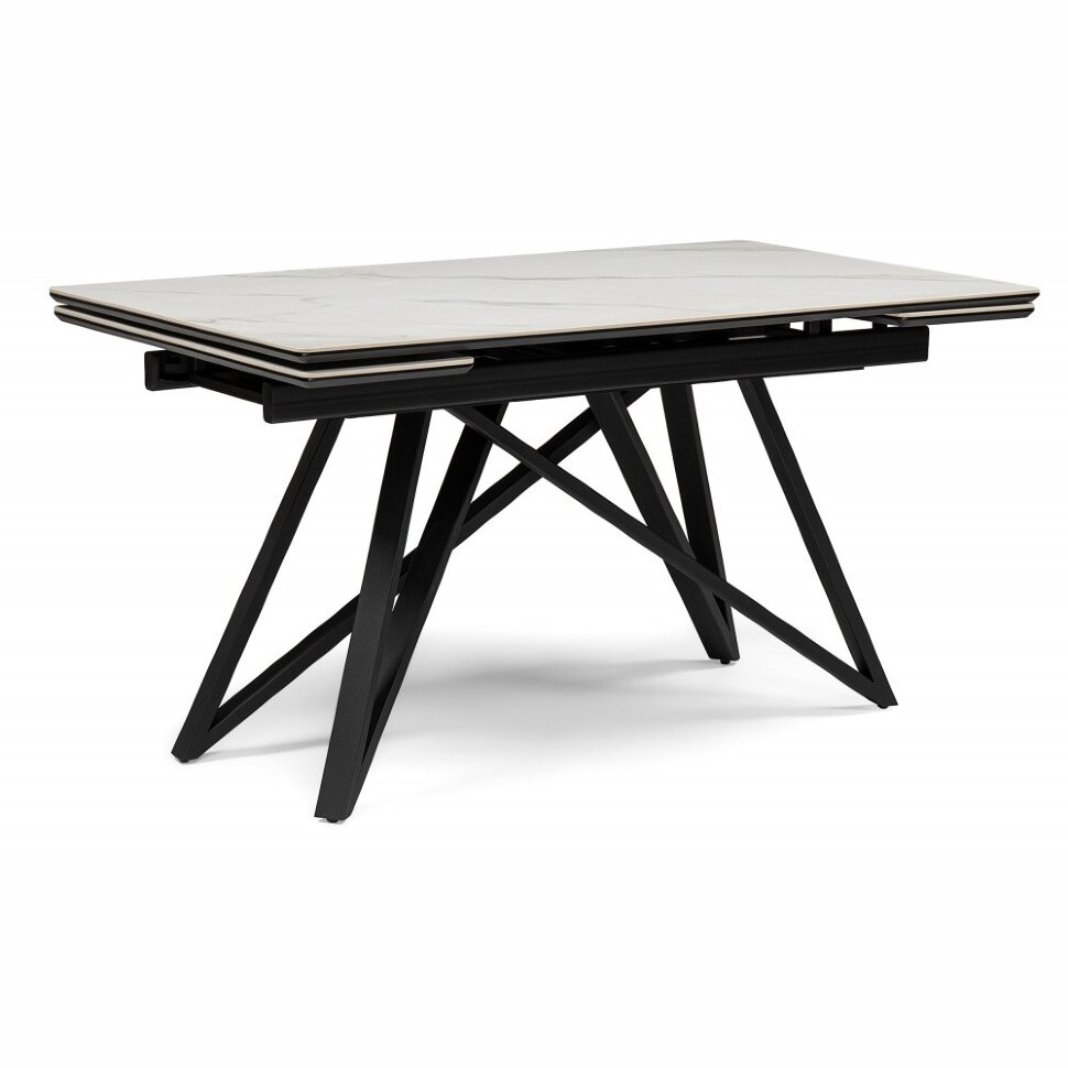Керамический стол Вилсон 140(200)х80 белый мрамор snow white / черный 