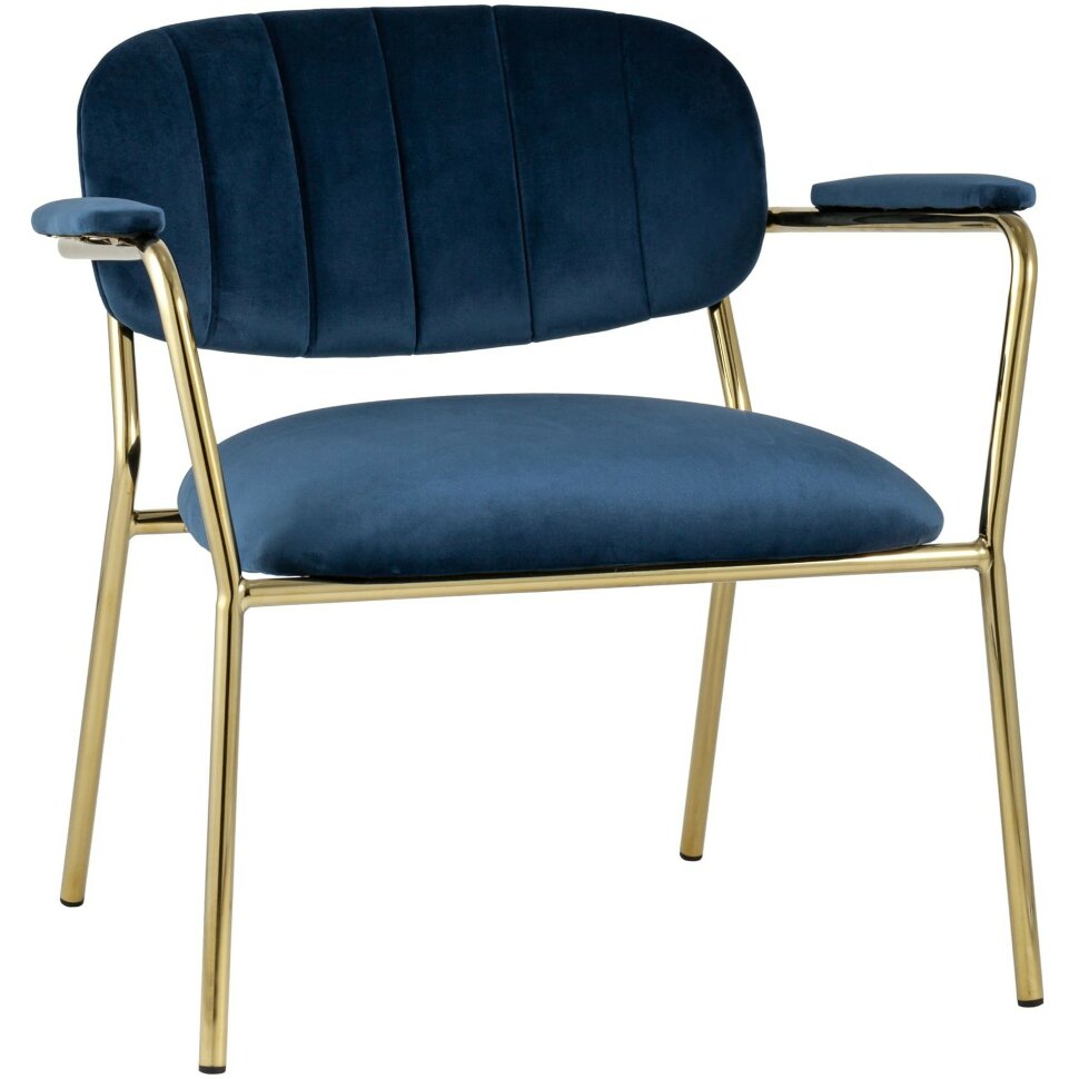 Кресло Stool Group Кэрол синий с подлокотниками обивка велюр золотые ножки металл Кресло Stool Group Кэрол синий с подлокотниками обивка велюр золотые ножки металл
